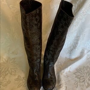 Brown Snakeskin Knee-High Boots
